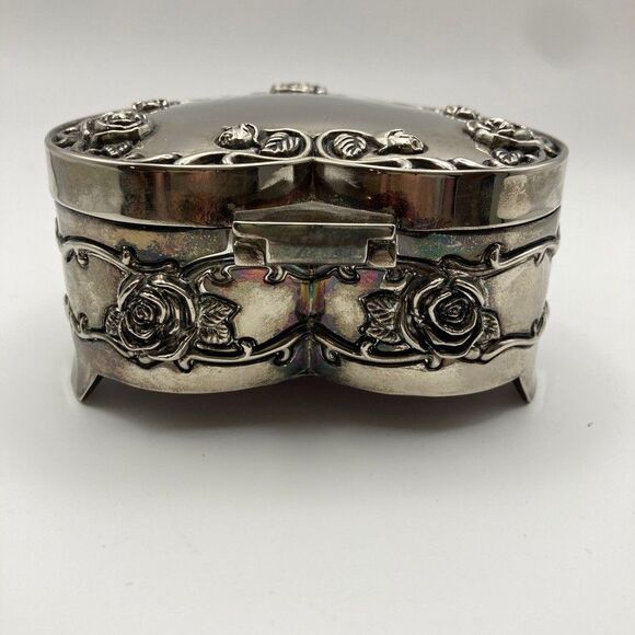 Vintage Regent Square Footed Silverplate Trinket Jewelry Box with Roses - Picture 7 of 10